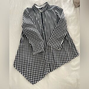 Lafayette 148 Black White Gingham Long Sleeve Asymmetric button down Top L